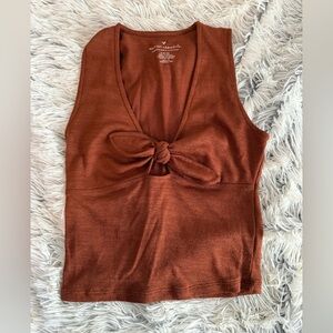 American Eagle Essentials Burnt Orange Tank Top Front Tie with Cut Out